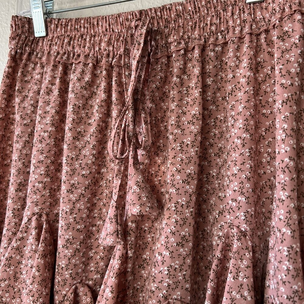 Umgee Size Sm Pink Floral Mini Skirt Ruffle Swing Boho Fun Flirty Coastal - Picture 2 of 5